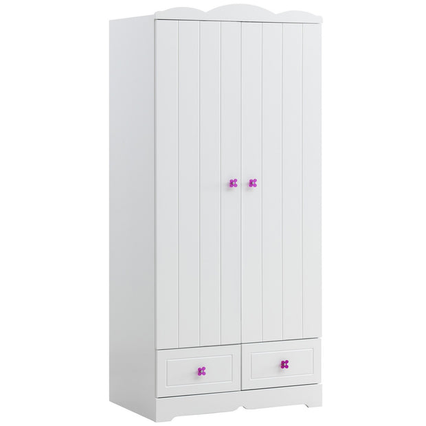 80 Inch Wooden Wardrobe with 2 doors and 2 Drawers, White