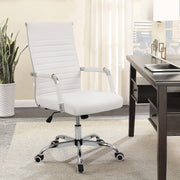 Mid-Back Ribbed Office Chair with PU Leather,White