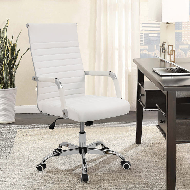 Mid-Back Ribbed Office Chair with PU Leather,White