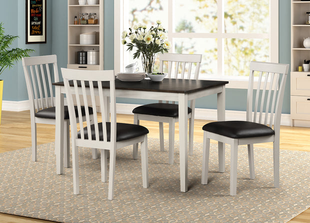 5-piece Kayla dining set with 1 table and 4 chairs, white w/ walnut