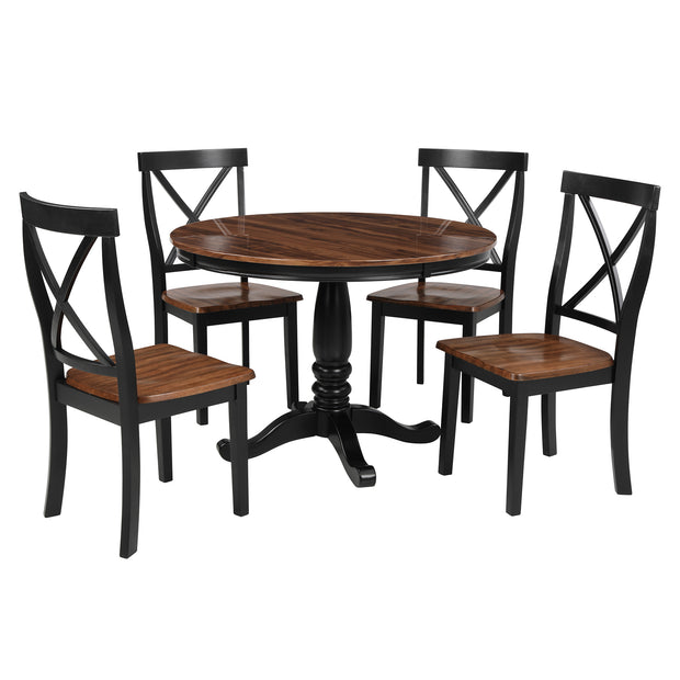 5 Piece Dining Table Set, Round Dining Table and Chairs Set for 4 Persons