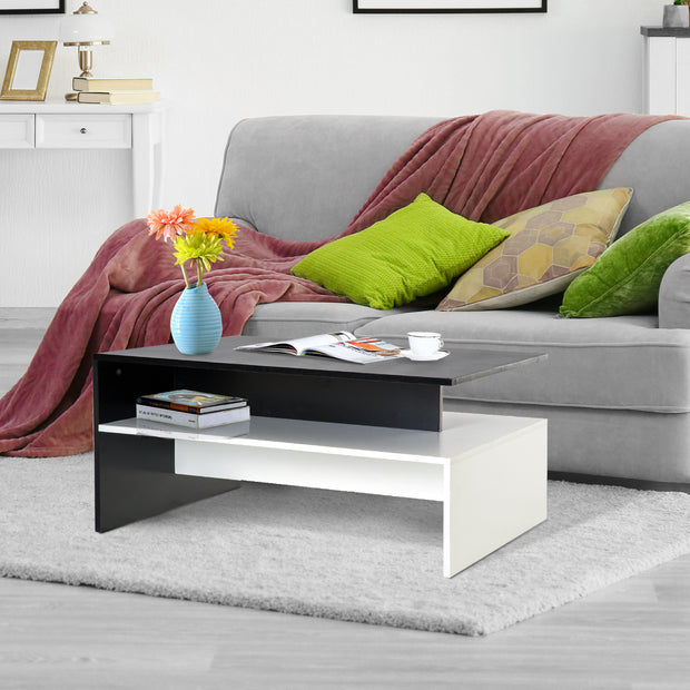 2 Tier Modern Rectangular Coffee Table Living Room