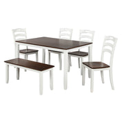 Dining Table Set with Bench, Wood Rectangular Table and 4 Chairs