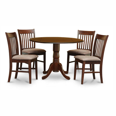 5PC Kitchen Round Table with 2 Drop Leaves and 4 Slatted-back Chairs