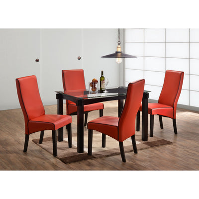 Dining Set(Cappuccino Table With Beveled Glass Top & 4 Red Chairs)