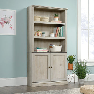 5-Shelf Bookcase with 2 Doors, Chalked Chestnut Finish