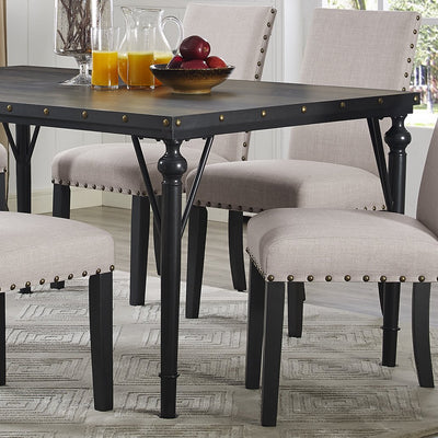 Espresso Wood Dining Set with Tan Fabric Nail head Chairs