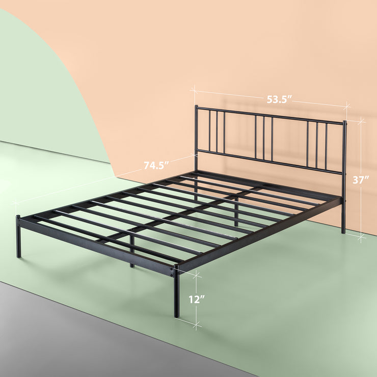 Black Metal Platform Bed with Headboard,