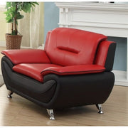 2 Piece Faux Leather Living Room Set with Sofa and Club Chair in Red/Black