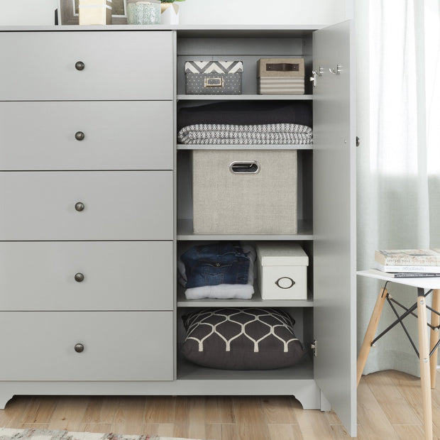 Vito Door Chest with 5 Drawers, Gray