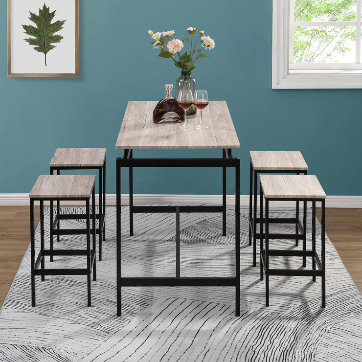 Dining Set Wood and Metal Pub Table with 4 Bar Stools