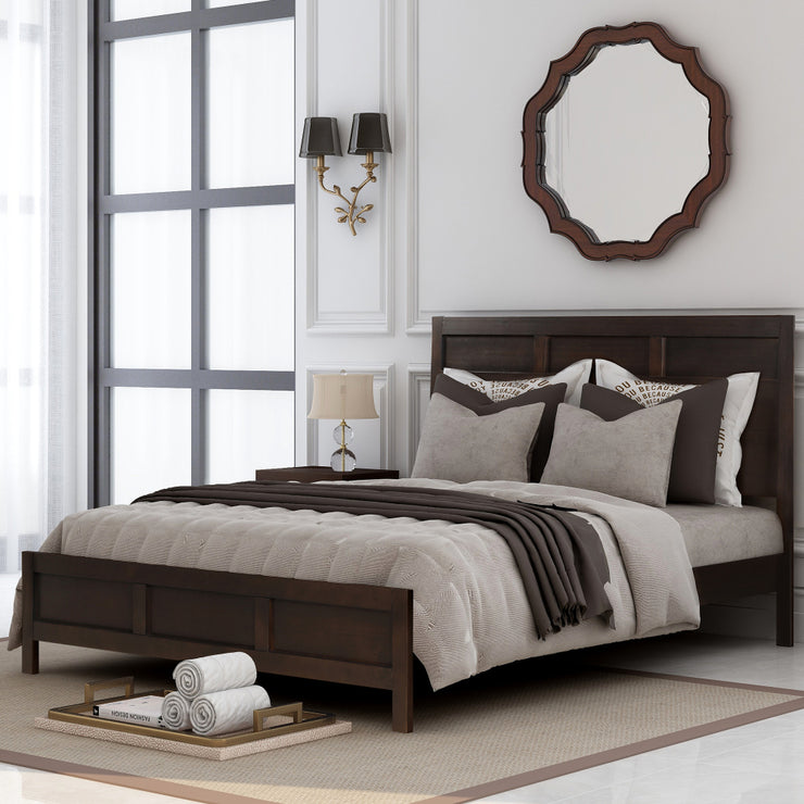 Classic Queen Platform Bed in Rich Brown No Box Spring Needed