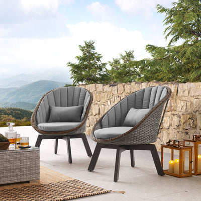 Outdoor Wicker Chair Swivel Garden Patio Lounge Chair Set of 2,Gray