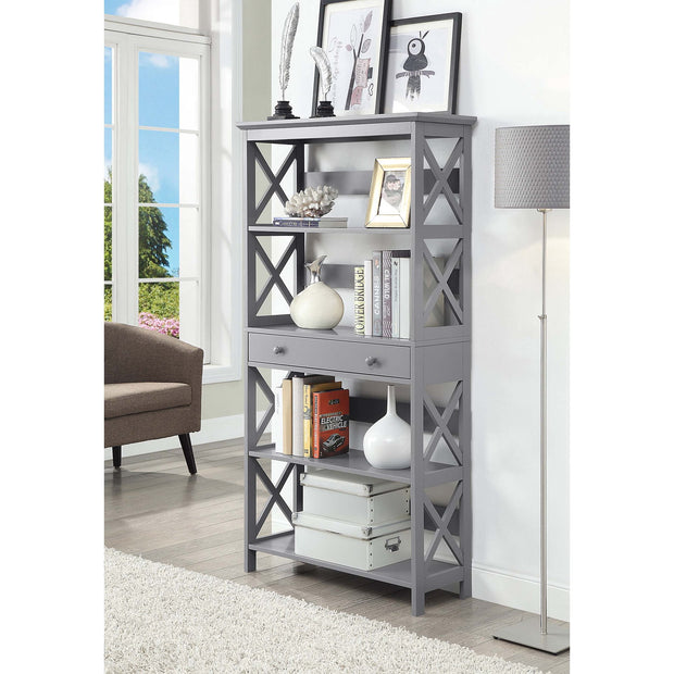 5 Tier Bookcase with Drawer, Gray