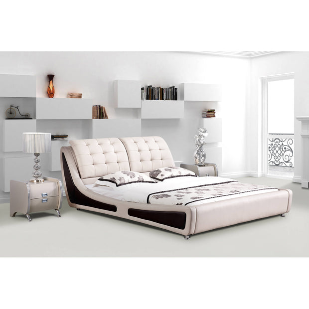 Faux Leather Platform Bed, Beige/Brown, California King