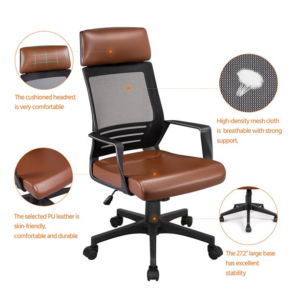 Adjustable Ergonomic Mesh Swivel Office Chair, Brown