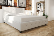 Dakota Upholstered Platform Bed, Queen Size Frame, White