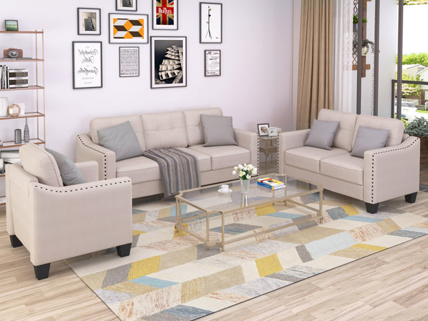 3 Piece Living Room Sectional Sofa Set for Living Room Beige