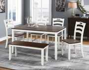 Dining Table Set with Bench, Wood Rectangular Table and 4 Chairs