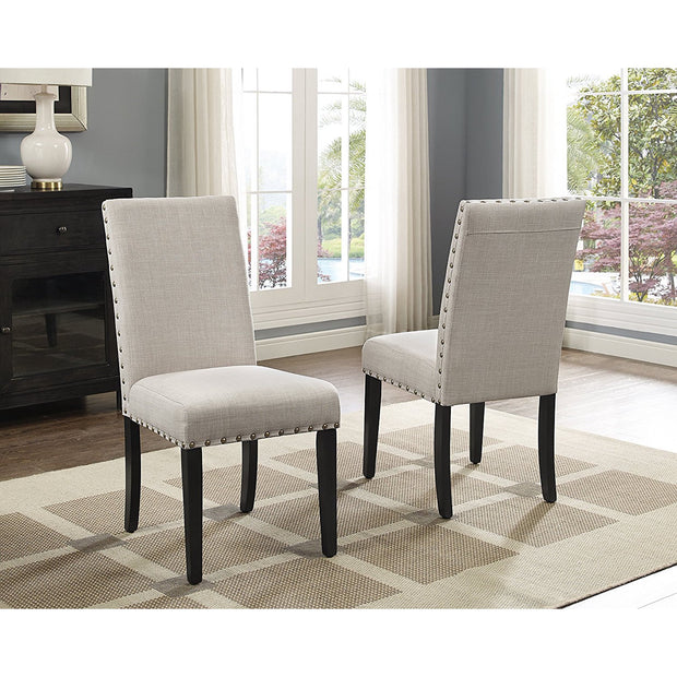 Espresso Wood Dining Set with Tan Fabric Nail head Chairs