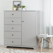 Vito Door Chest with 5 Drawers, Gray