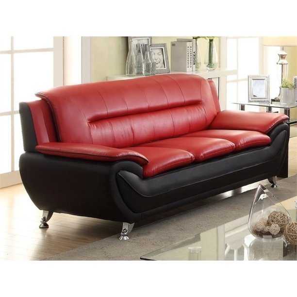 2 Piece Faux Leather Living Room Set with Sofa and Club Chair in Red/Black