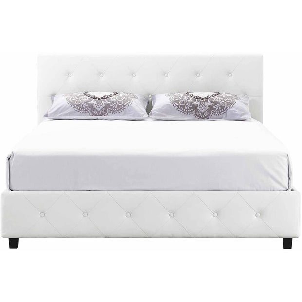 Dakota Upholstered Platform Bed, Queen Size Frame, White