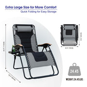 Adjustable Oversized Padded Zero Gravity Lounge Chair, Grey