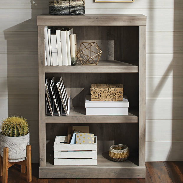 Glendale 3 Shelf Bookcase, Rustic Gray Finish