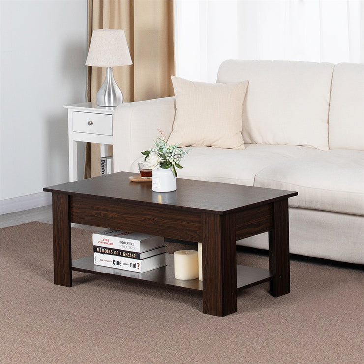 Coffee Table with Storage & Shelf Modern Occasional Table, Espresso