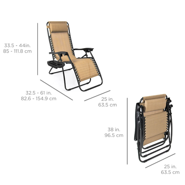 2 Adjustable Zero Gravity Lounge Chair Recliners for Patio