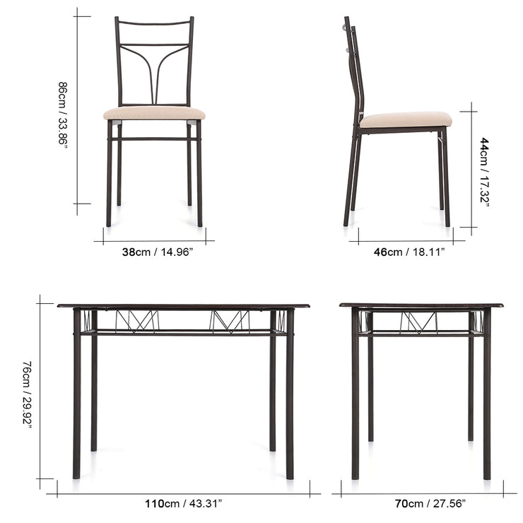 Table and Chairs Set 4 Person Metal Kitchen Dinning Table