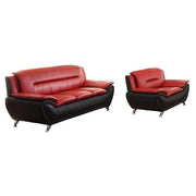 2 Piece Faux Leather Living Room Set with Sofa and Club Chair in Red/Black