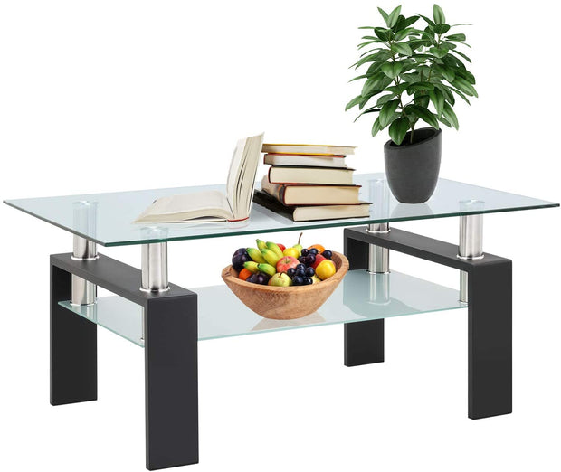 Modern Coffee Table with Metal Legs, Rectangle Center Table Sofa Table