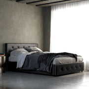 Bed with Storage, Black Faux Leather, Queen