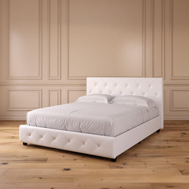 Dakota Upholstered Platform Bed, Queen Size Frame, White