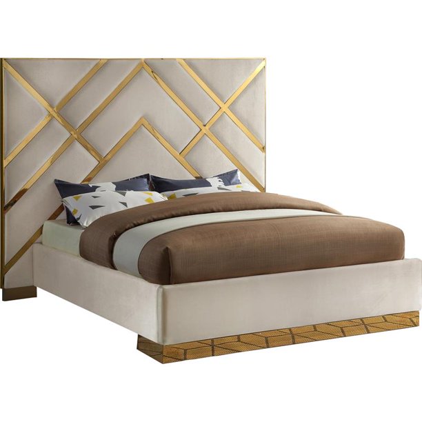 Vector Rich Velvet Queen Bed in Cream