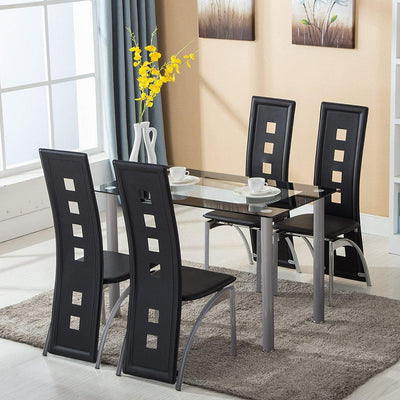 Dining Table Set With 4 Faux Leather Chairs Furniture Black